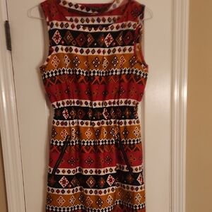 Speed Control Vibrant Red and Gold Patterned Mini Dress